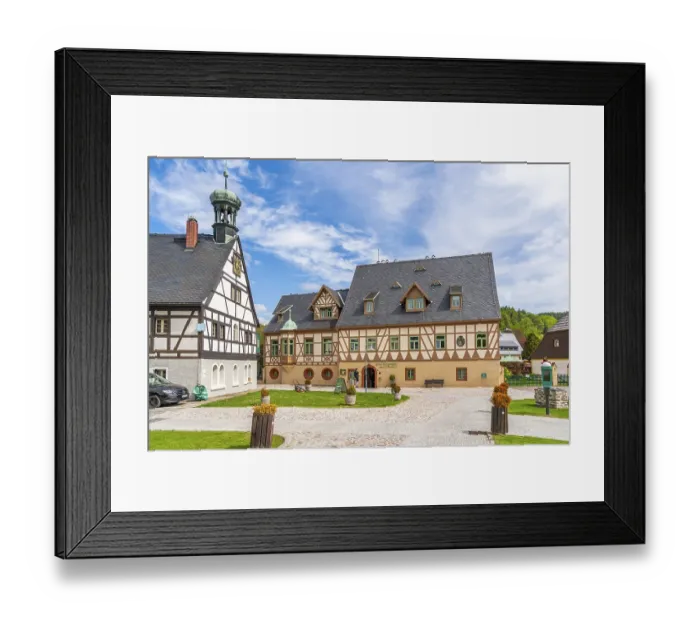 Framed Print : Half-timbered house historische Huttenschanke and Richters House