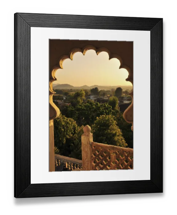 Framed Print : India: The Panoramic View from an Old Maharajah Palace Hotel near Poshina
