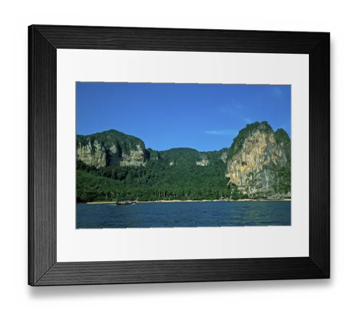 Framed Print : Longtail boat, mountains, Ton Sai beach Framed Print : Longtail boat, mountains, Ton Sai beach