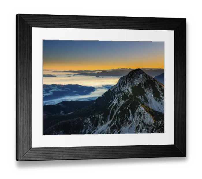 Framed Print : Sunrise in the mountains, view of Salzburg with fog