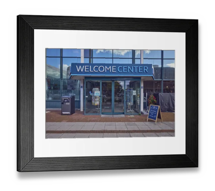 Framed Print : Welcome Center, entrance area, glass facade