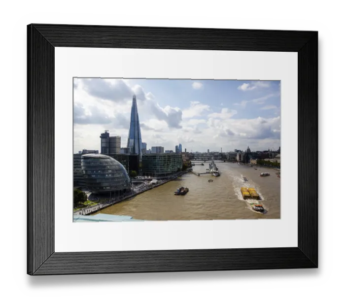 Framed Print : View of The Shard tower and Thames River with boats Framed Print : View of The Shard tower and Thames River with boats