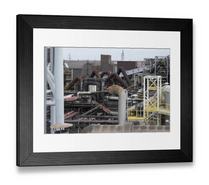 Framed Print : Pipes and othesr installation in the copper smelter in Legnica