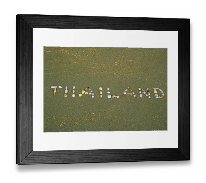 Framed Print : Thailand written with shells in the sand on the island of Ko Lanta Framed Print : Thailand written with shells in the sand on the island of Ko Lanta