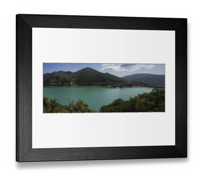 Framed Print : Water reservoir artificial lake Zhinvali in Georgia