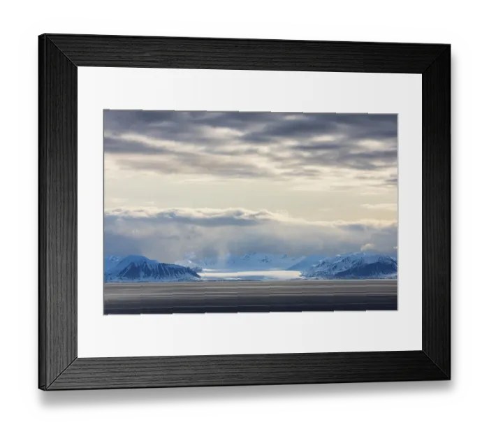 Framed Print : Glaciers between snow-capped mountains at sea Framed Print : Glaciers between snow-capped mountains at sea