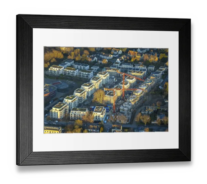 Framed Print : Aerial view, construction site with construction crane