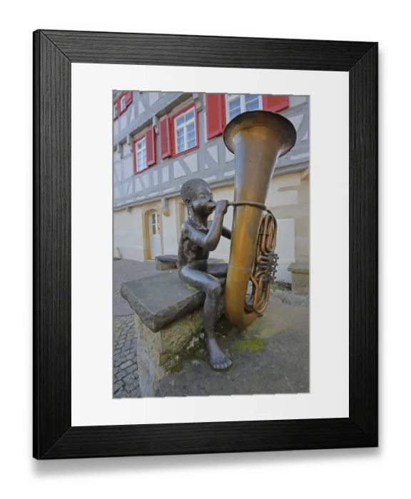 Framed Print : Sculpture boy with tuba by Guido Messer 1991 Framed Print : Sculpture boy with tuba by Guido Messer 1991