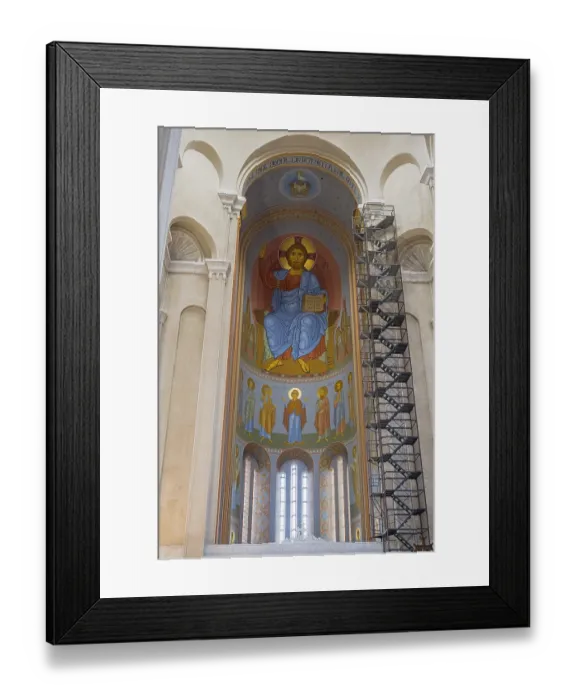 Framed Print : Interior view of a church with tall domes and magnificent frescoed icon paintings Framed Print : Interior view of a church with tall domes and magnificent frescoed icon paintings