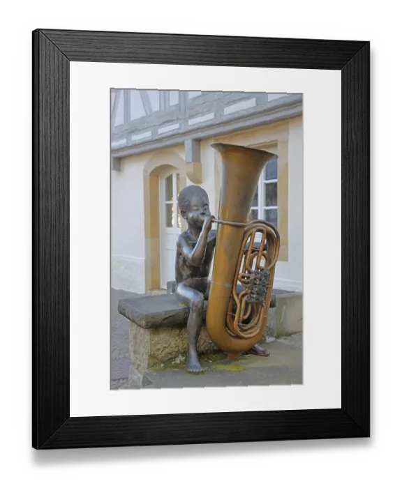 Framed Print : Sculpture boy with tuba by Guido Messer 1991 Framed Print : Sculpture boy with tuba by Guido Messer 1991