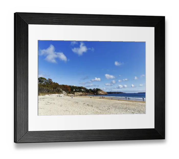 Framed Print : Sandy beach beach, Cumulus, strollers with dogs in autumn