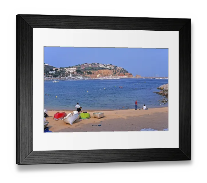 Framed Print : People, boats, Sant Feliu de Guixols beach on the Costa Brava Framed Print : People, boats, Sant Feliu de Guixols beach on the Costa Brava