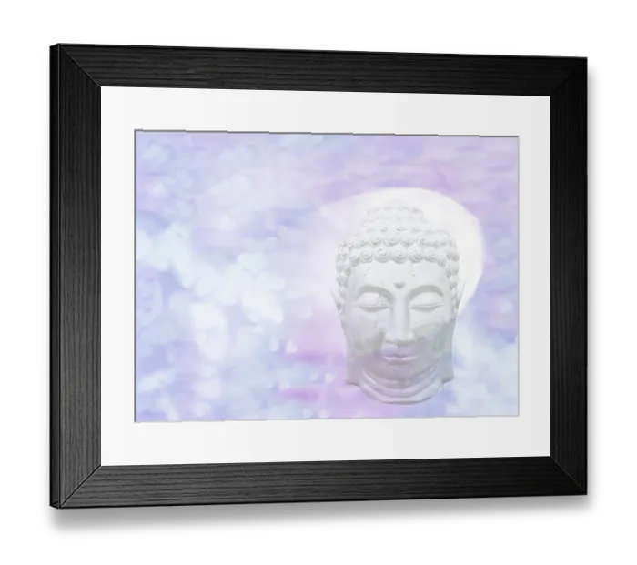 Framed Print : Sleeping Buddha head abstract with halo on pastel violet blue color heart pattern
