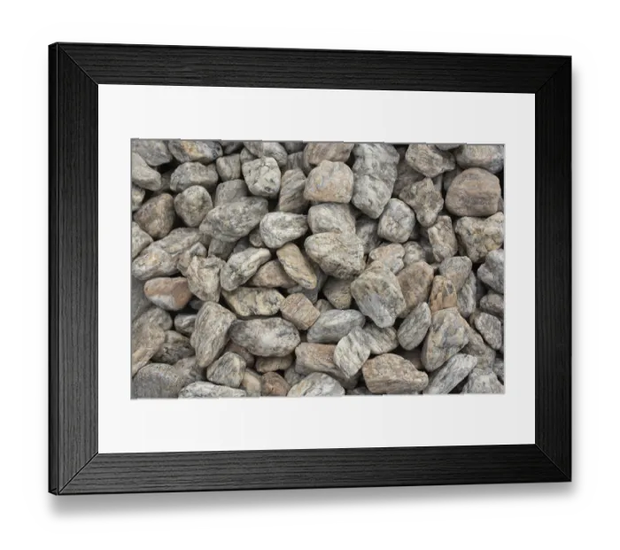Framed Print : Top view of smooth white pebbles and stones texture for garden landscaping and decoration