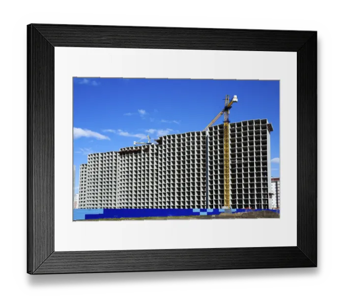 Framed Print : Construction of apartment houses in new big residential districts Framed Print : Construction of apartment houses in new big residential districts