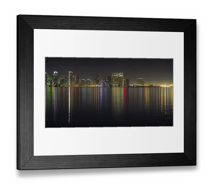 Framed Print : San Diego skyline, night, water reflections
