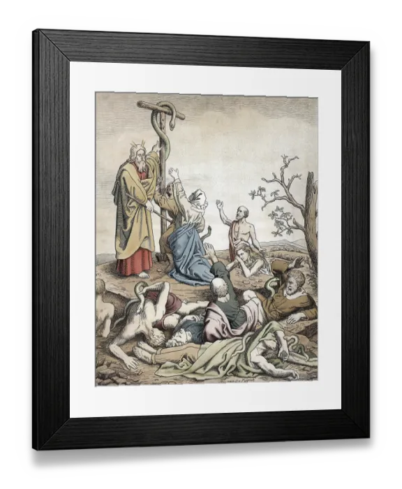 Framed Print : Scene from the biblical story, The Healing Copper Snake