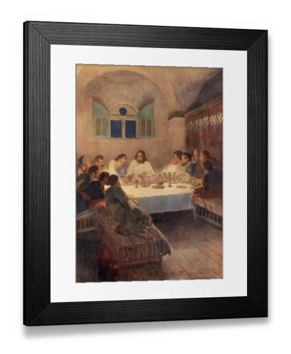 Framed Print : Scene from the biblical story, The Last Supper of Jesus with his disciples
