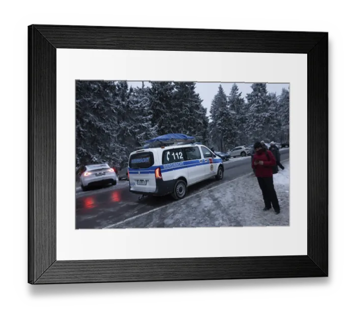 Framed Print : As accidents often occur during the activities of the many visitors to the GroBer Feldberg in the Taunus (Hesse)
