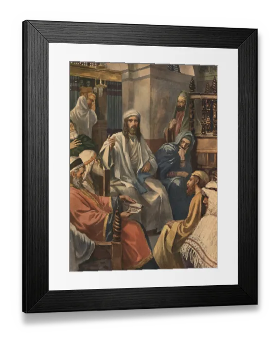 Framed Print : Scene from the biblical story, Jesus in the synagogue of Nazareth