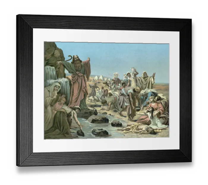 Framed Print : Scene from the biblical story, Moses knocks water out of the rock