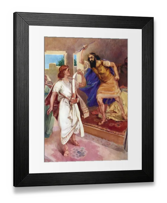 Framed Print : Scene from the biblical story, the conflict between King Saul and David is described in detail in the Bible