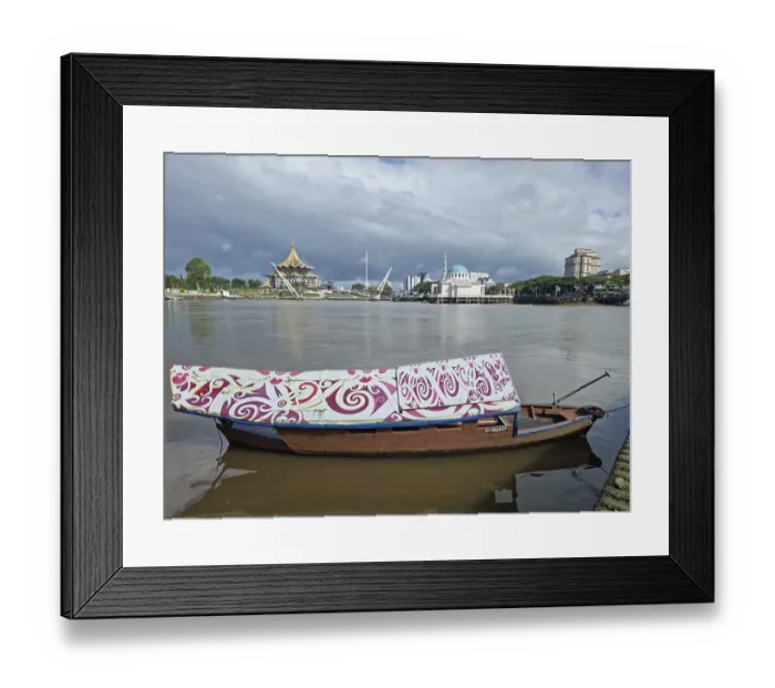 Framed Print : Typical Local Boat, Sarawak River and Sarawak State Legislative Assembly (Old)