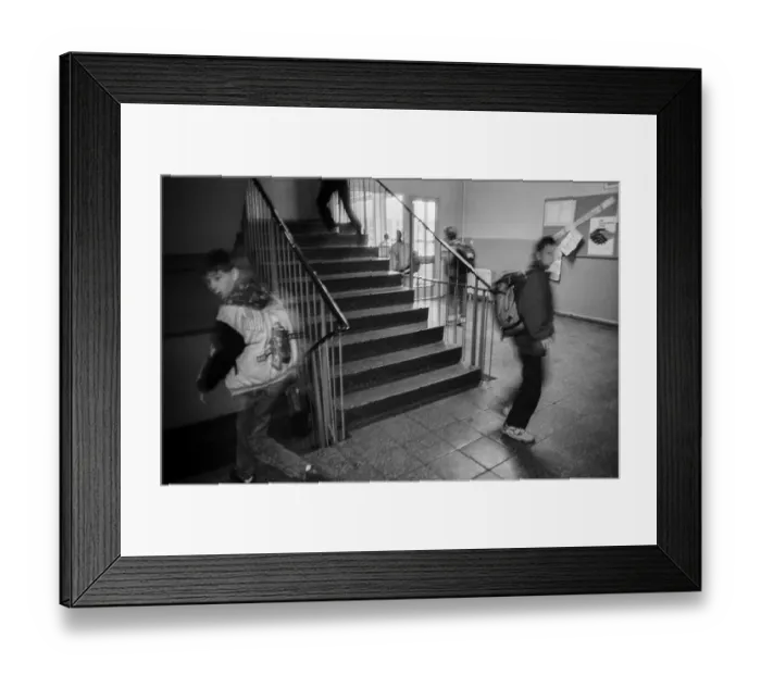 Framed Print : Germany, Cottbus, 23.10.1992, children in the stairwell