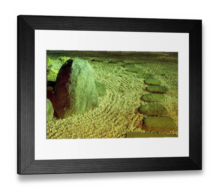 Framed Print : Scenic Japanese stone zen garden under night illumination