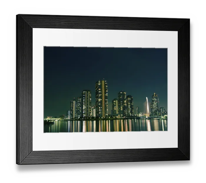 Framed Print : Cityscape of night Tokyo, modern district buildings at Tsukishima district