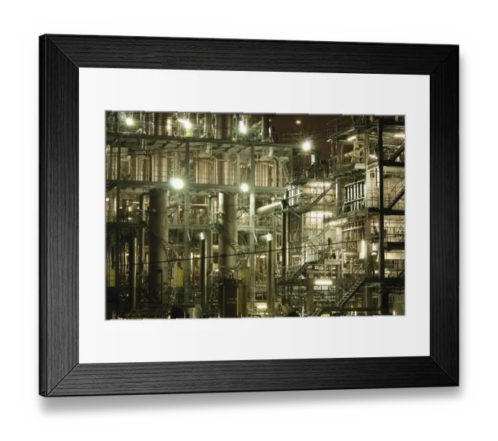 Framed Print : Highly-detailed heavy industrial factory background in Tokyo