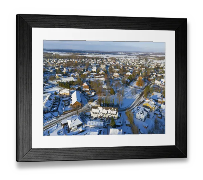Framed Print : Snowy town view with many houses Framed Print : Snowy town view with many houses
