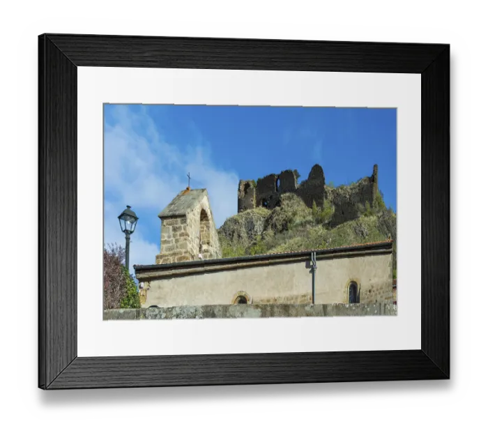 Framed Print : Ruins of medieval castle of Buron and Chapel Notre-Dame