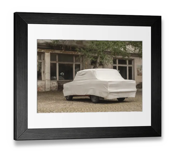 Framed Print : Car cover on obsolete vintage car closeup Framed Print : Car cover on obsolete vintage car closeup