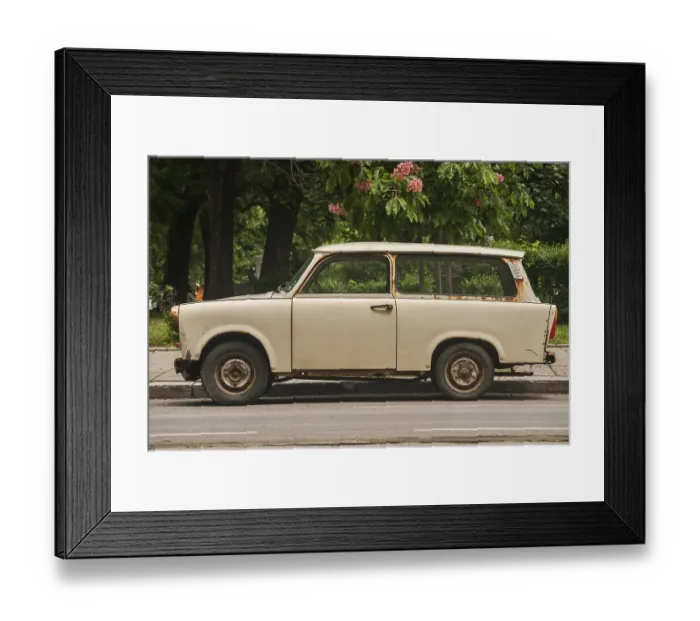 Framed Print : Old vintage abandoned neglected Trabant car closeup