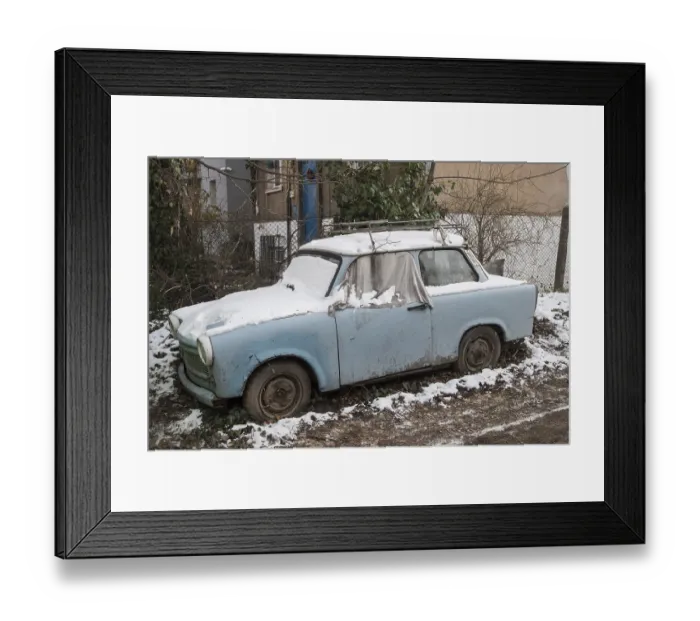 Framed Print : Abandoned and crumbling Trabant car