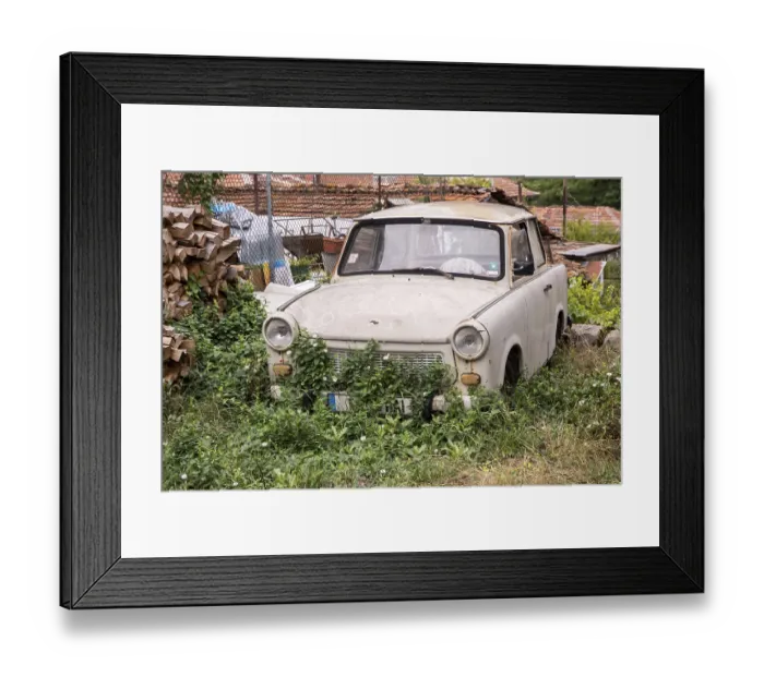 Framed Print : Abandoned old neglected Trabant car in eastern Europe village Framed Print : Abandoned old neglected Trabant car in eastern Europe village