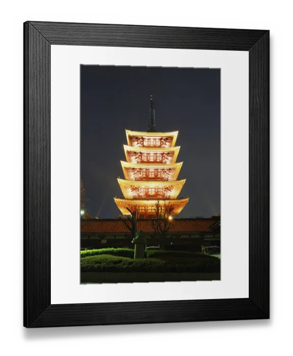 Framed Print : Famous landmark, five stores pagoda of Asakusa Temple with colorful light illumination