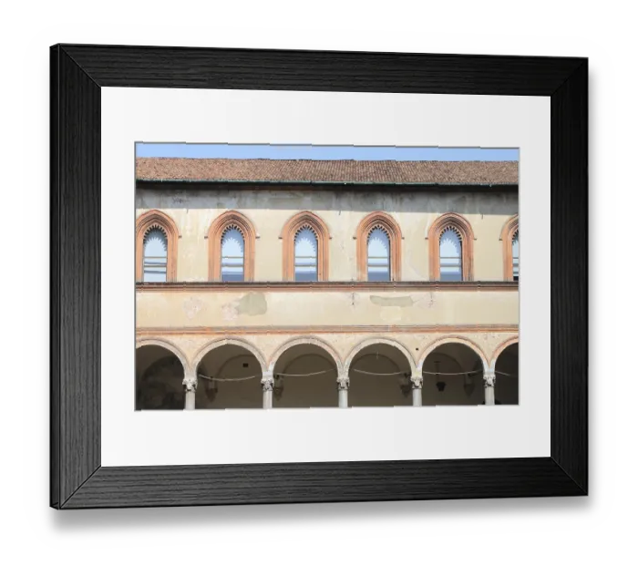 Framed Print : The medieval cloister of Sforzesco Castle in Milan
