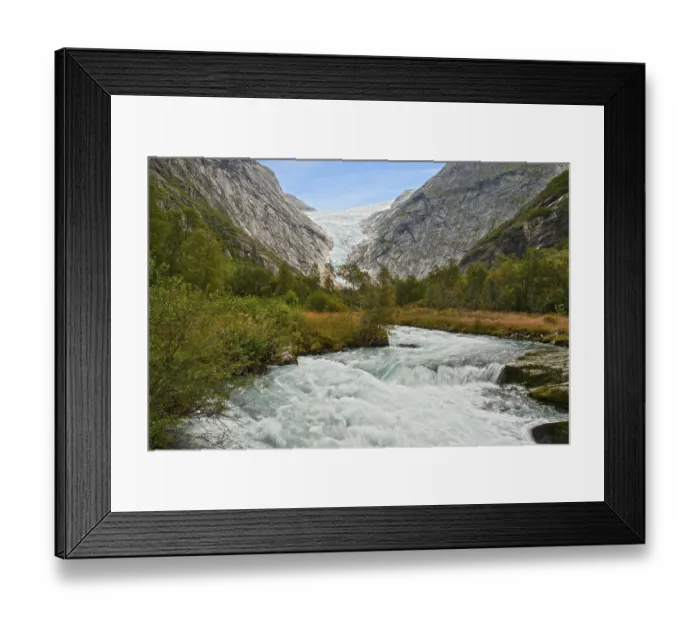 Framed Print : Mountain landscape with a glacier and rough river