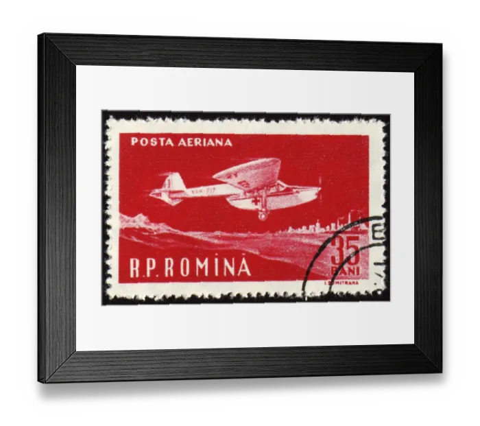 Framed Print : ROMANIA - CIRCA 1960: A stamp printed in Romania shows flying vintage ambulance plane Framed Print : ROMANIA - CIRCA 1960: A stamp printed in Romania shows flying vintage ambulance plane