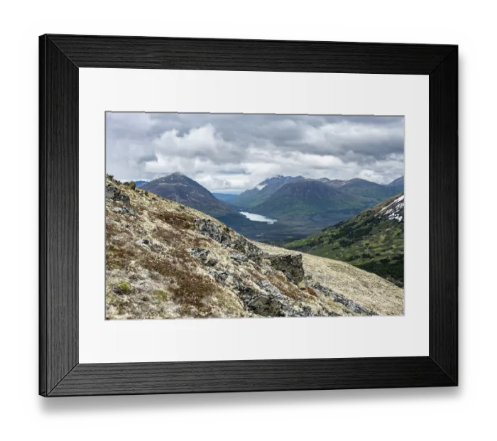 Framed Print : View of mountains and lake Trout Lake