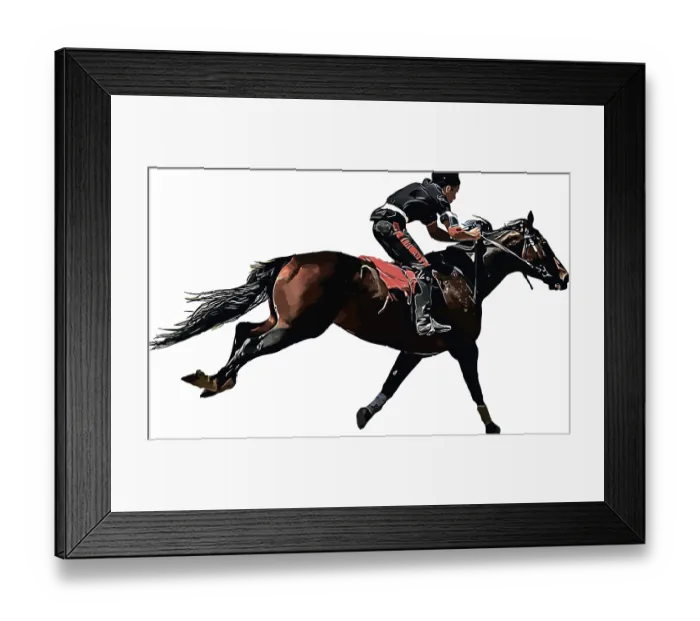 Framed Print : Color vector image of a racehorse with a jockey Framed Print : Color vector image of a racehorse with a jockey