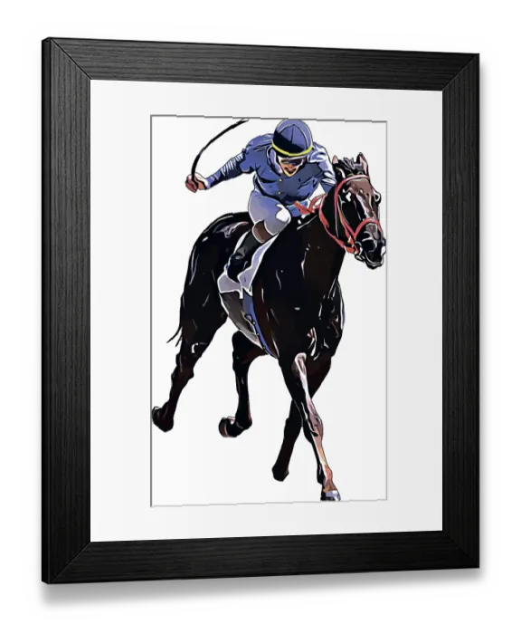 Framed Print : Colour vector jockey carriage riding a racehorse