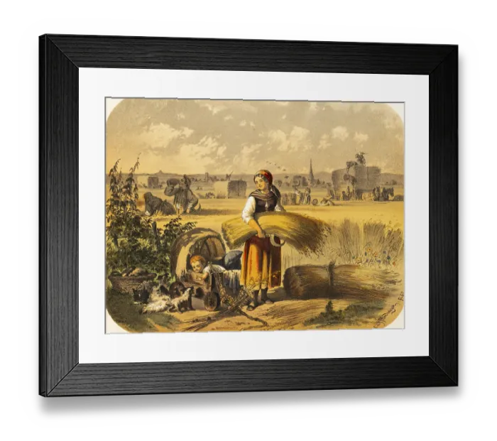Framed Print : Young woman with baby in a stroller on a cornfield Framed Print : Young woman with baby in a stroller on a cornfield