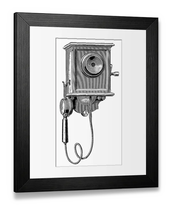 Framed Print : Telephone housing. Wall-mounted housing in the form of a cabinet Framed Print : Telephone housing. Wall-mounted housing in the form of a cabinet
