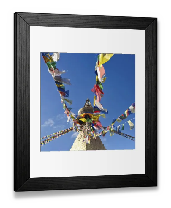 Framed Print : Buddhist Shrine Boudhanath Stupa with pray flags over blue sky