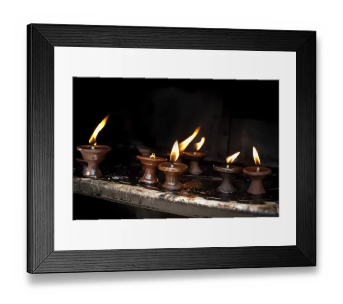 Framed Print : Burning oil lamps at Indian temple. Nepal Framed Print : Burning oil lamps at Indian temple. Nepal