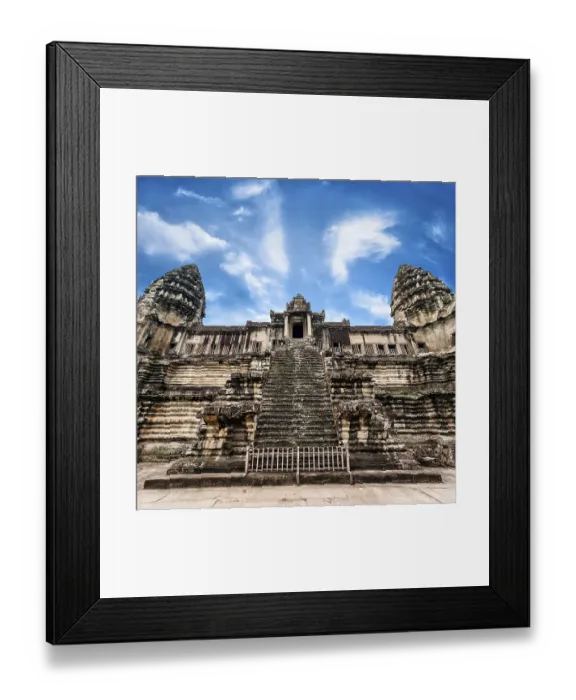 Framed Print : Ancient Khmer architecture. Angkor Wat temple under blue sky