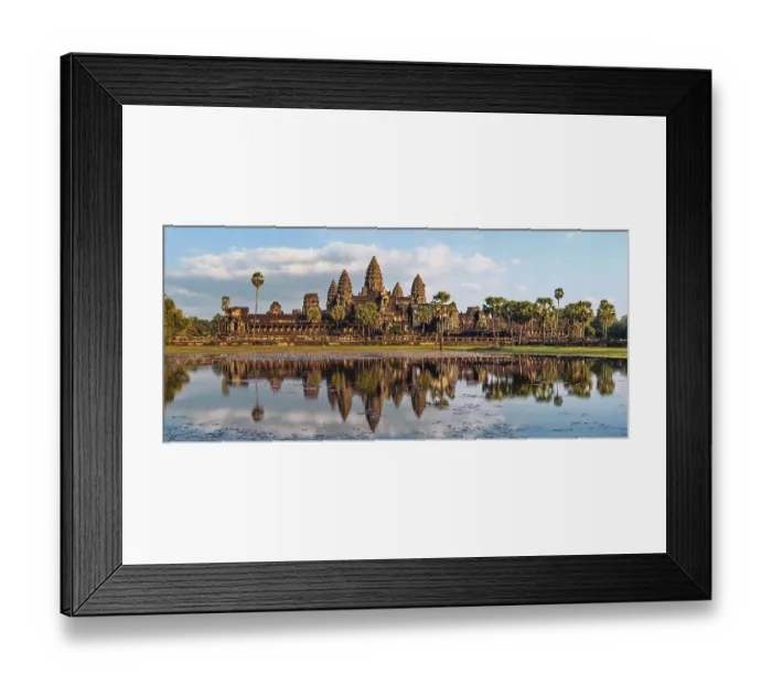 Framed Print : Ancient Khmer architecture. Panorama view of Angkor Wat temple at sunset